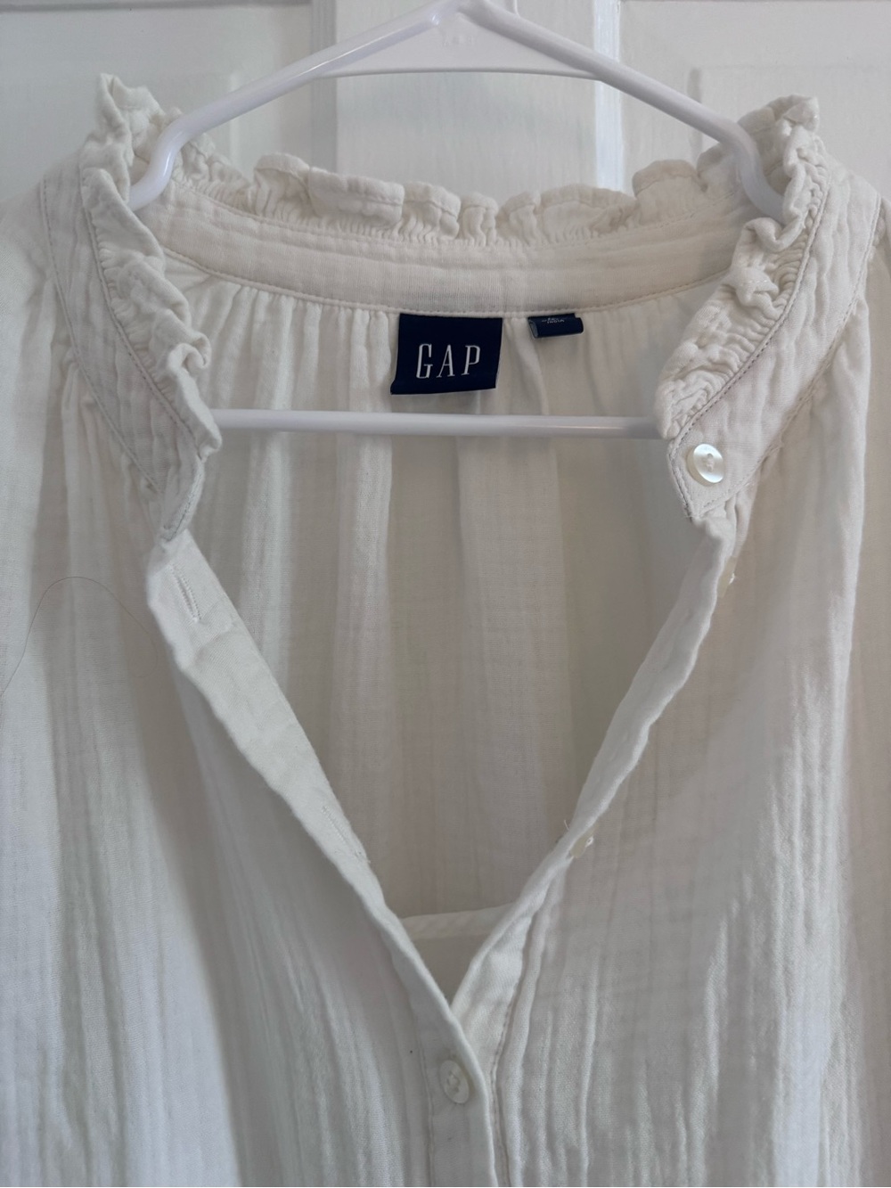 GAP white Ruffle-Neck Button Mini Dress - Picture 2 of 3